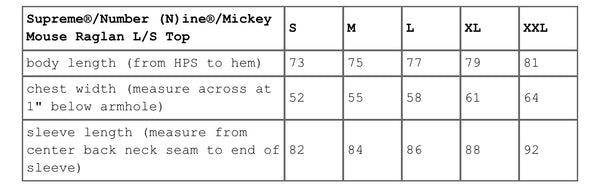 SUPREME NUMBER (N)INE MICKEY MOUSE RAGLAN L/S TOP