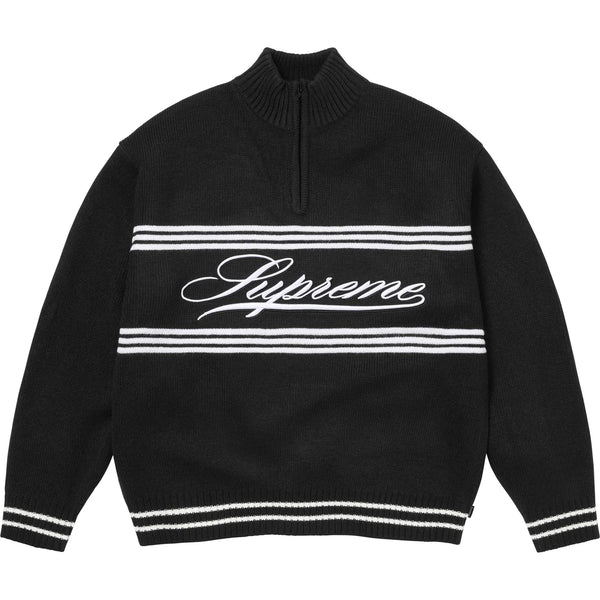 SUPREME SCRIPT STRIPE HALF ZIP SWEATER