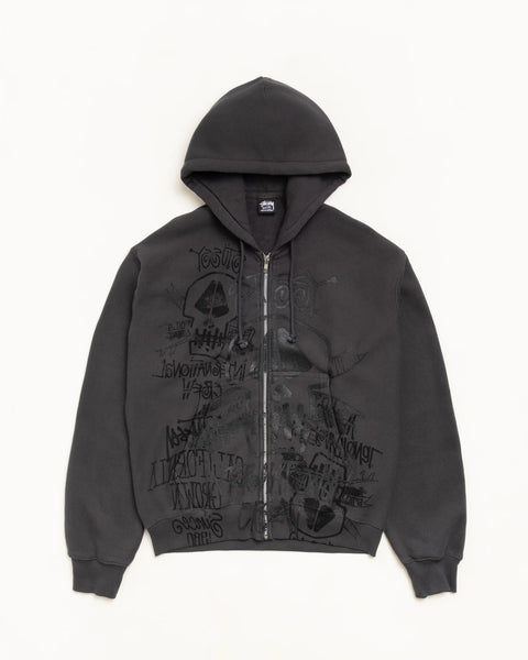 STÜSSY SKULLS ZIP HOODIE PIGMENT DYED