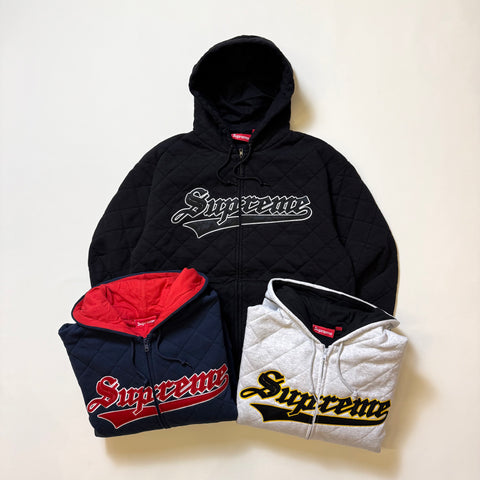 SUPREME QUILTED ZIP UP HOODED SWEATSHIRT