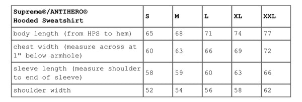 SUPREME ANTIHERO HOODED SWEATSHIRT