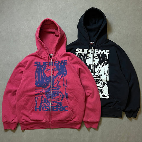 SUPREME HYSTERIC GLAMOUR THERMAL LINED ZIP UP HOODED SWEATSHIRT