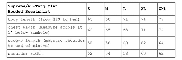 SUPREME WU TANG CLAN HOODED SWEATSHIRT