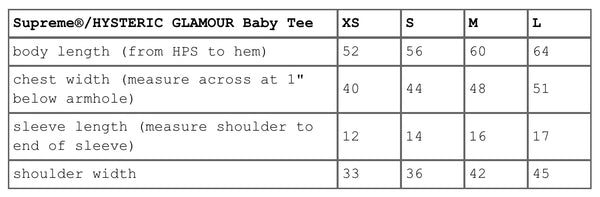 SUPREME HYSTERIC GLAMOUR BABY TEE