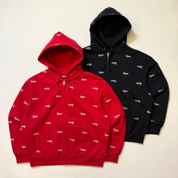 SUPREME REPEAT SCRIPT ZIP UP HOODED SWEATSHIRT