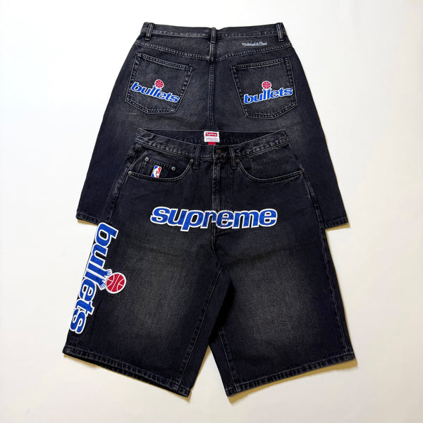 SUPREME MITCHELL & NESS WASHINGTON BULLETS BAGGY DENIM SHORT