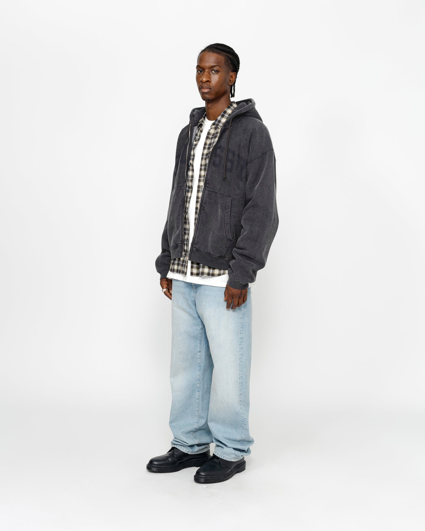 SALE 国内発送 送料関税込 STUSSY ZIP HOODIE FADED GRAPHIC Stussy Faded Graphic Zip Hoodie Washed Black Men's - FW24 - US