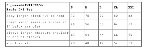 SUPREME ANTIHERO EAGLE L/S TEE