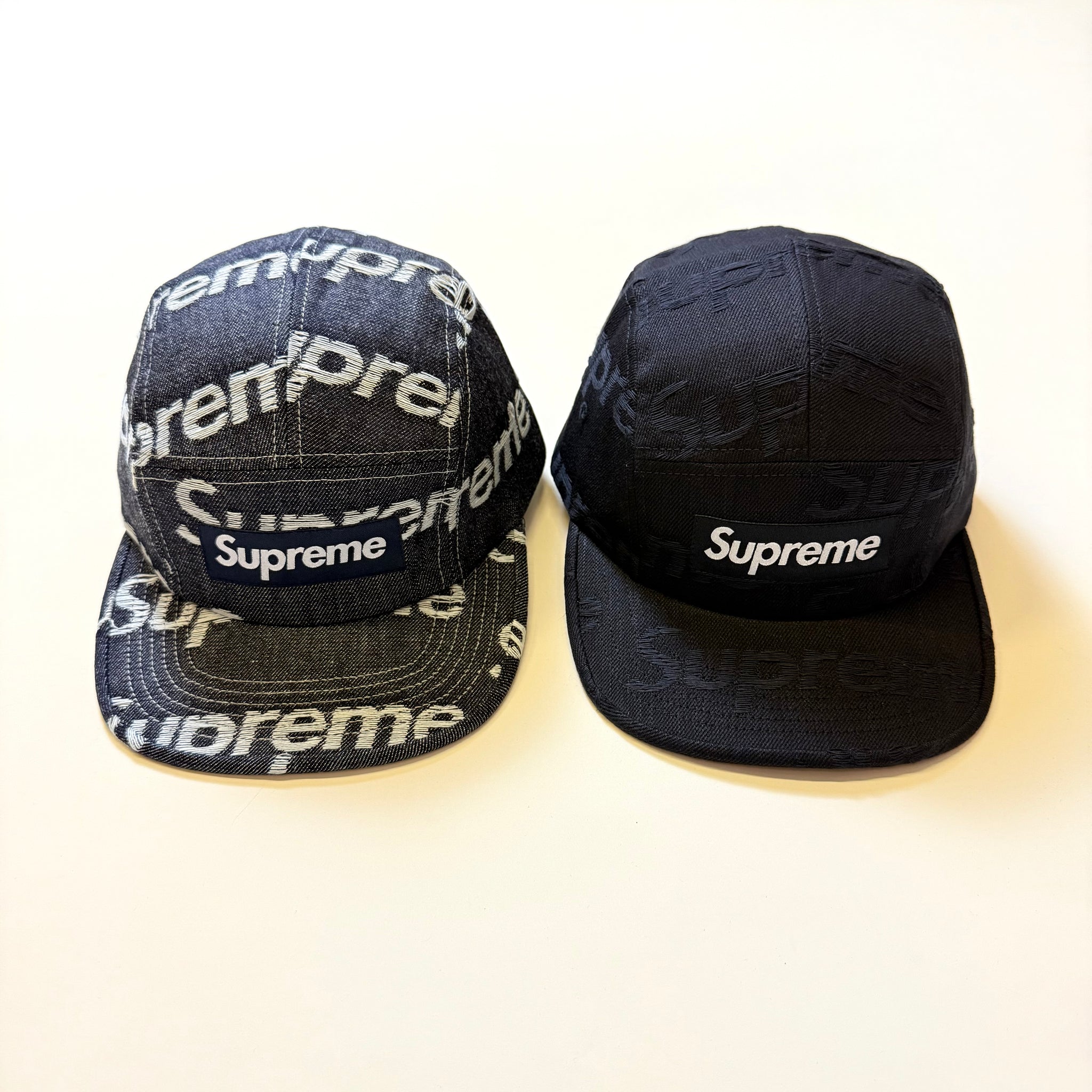 SUPREME JACQUARD LOGO DENIM CAMP CAP
