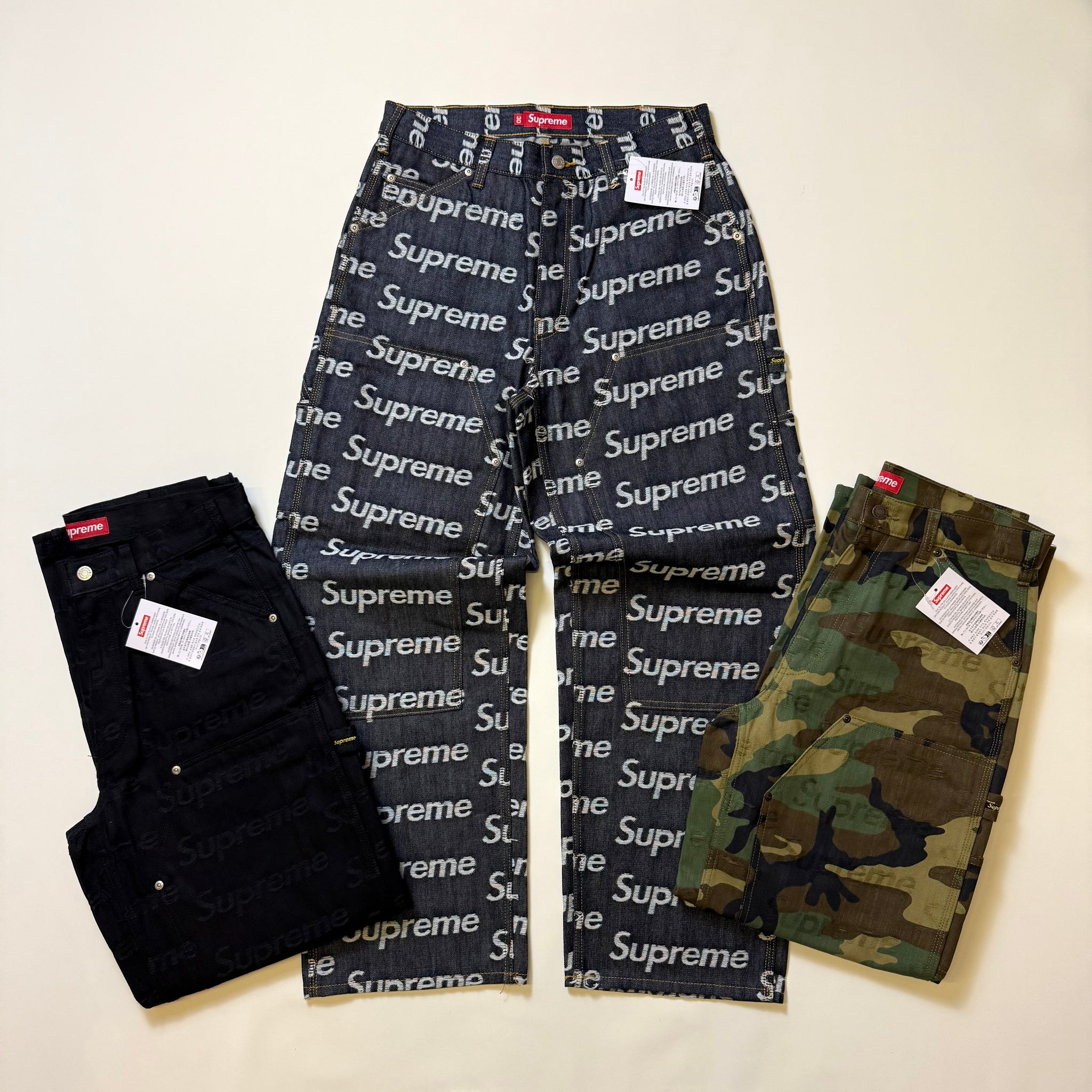 SUPREME JACQUARD LOGOS DOUBLE KNEE DENIM JEAN