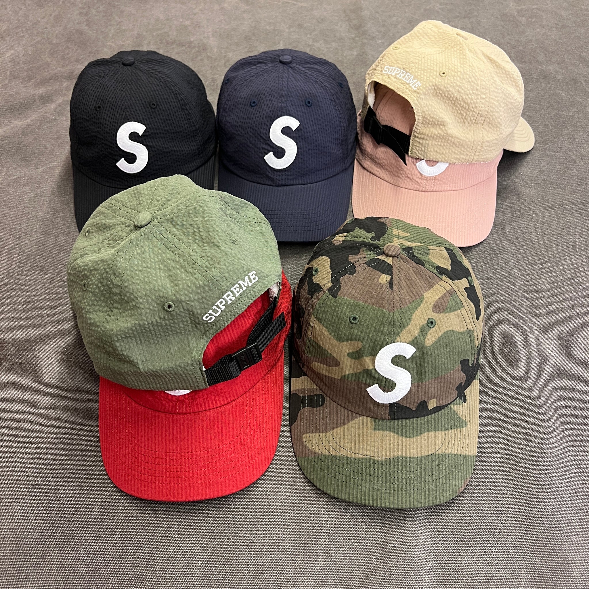 Supreme Seersucker S Logo 6-Panel (SS24) - $54