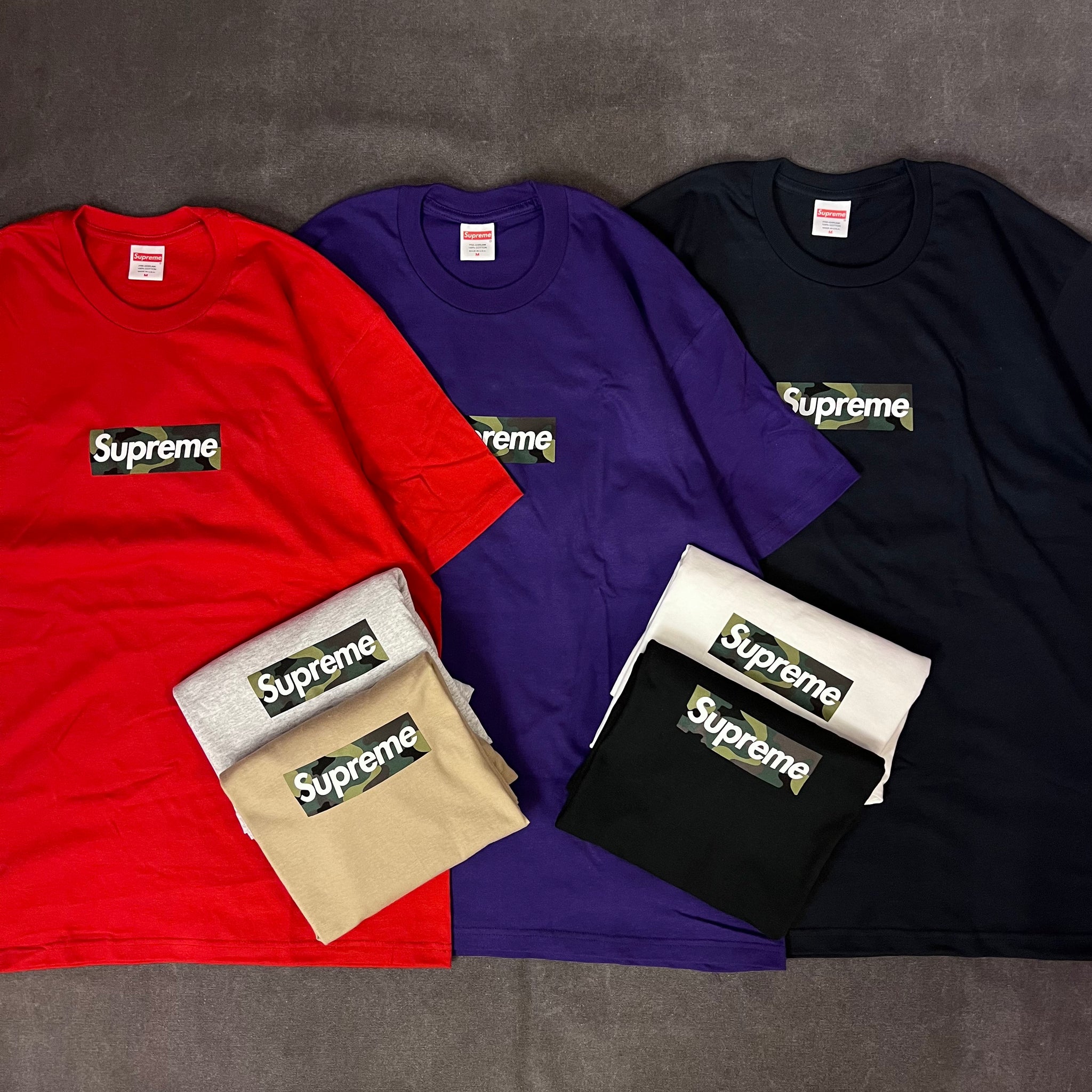 Purple on black box logo tee shop