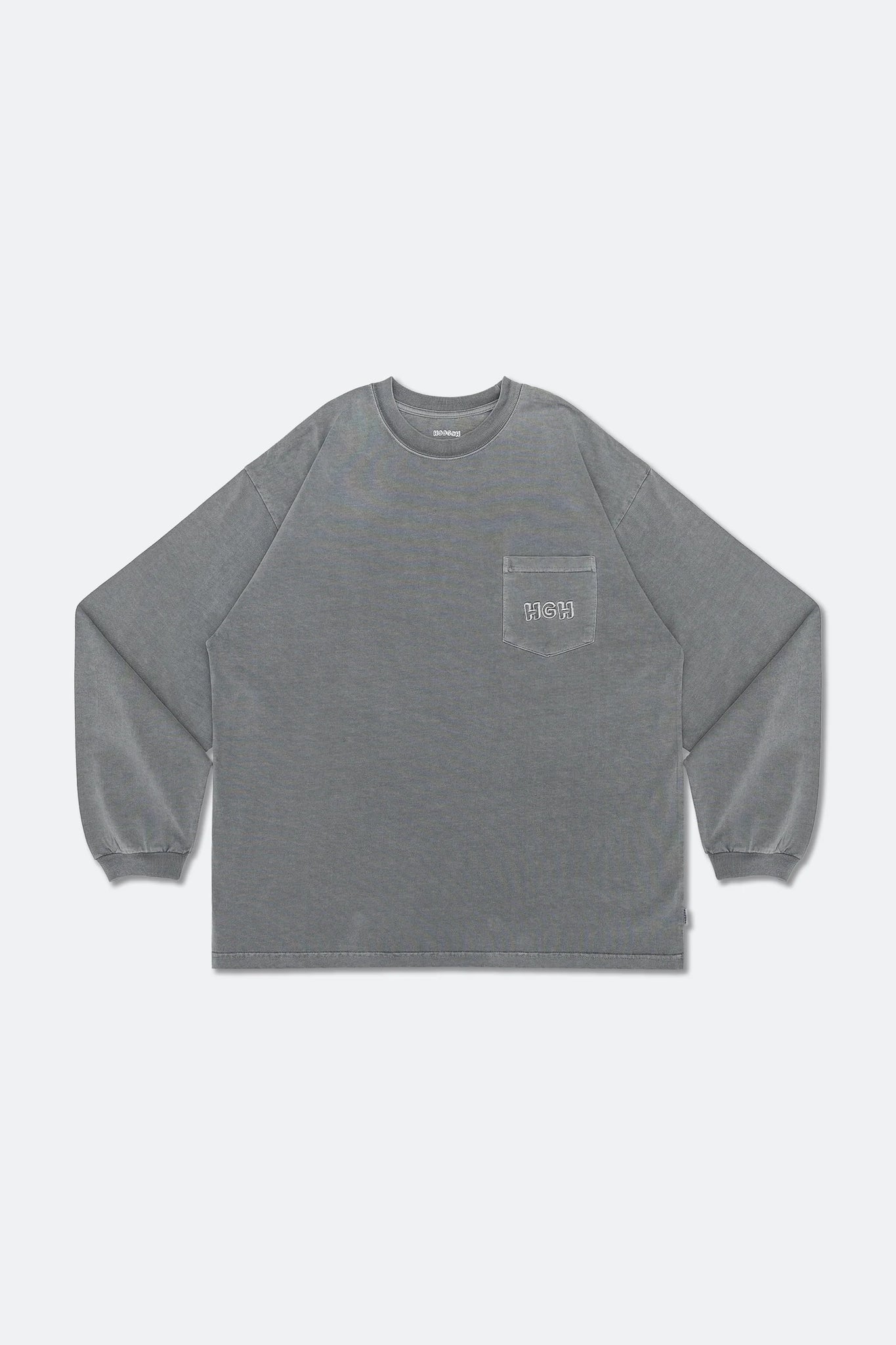 HOOGAH 24SS EMBROIDERY WASHED POCKET L/S TEE "GREY"