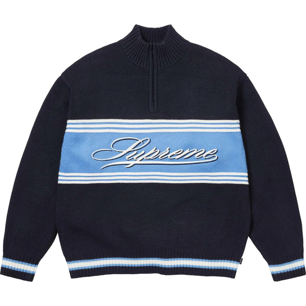 SUPREME SCRIPT STRIPE HALF ZIP SWEATER