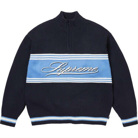 SUPREME SCRIPT STRIPE HALF ZIP SWEATER
