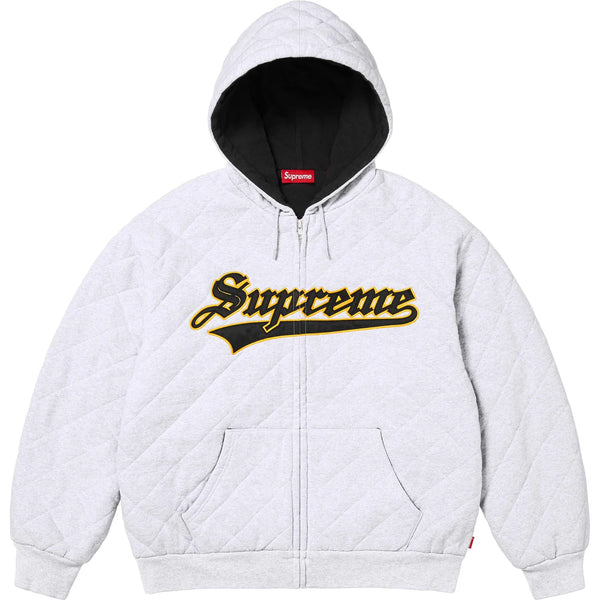 SUPREME QUILTED ZIP UP HOODED SWEATSHIRT