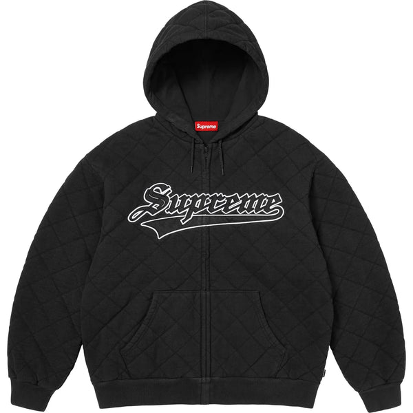 SUPREME QUILTED ZIP UP HOODED SWEATSHIRT