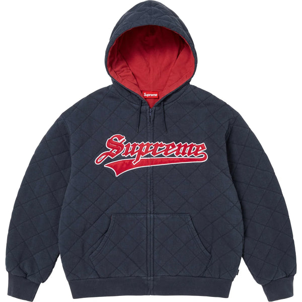 SUPREME QUILTED ZIP UP HOODED SWEATSHIRT